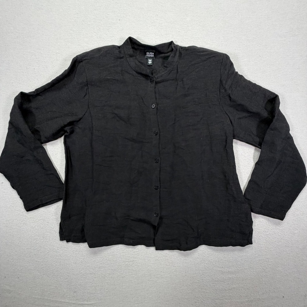 Eileen Fisher Womens Top Relaxed Black Linen Cotton Italian Fabric L